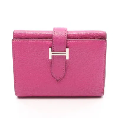 Pre-owned Hermes Pink Chevre Leather Wallet (tri-fold) ()