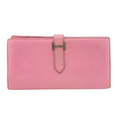 Pre-owned Hermes Pink Chevre Myzore Leather Long Wallet (bi-fold) ()