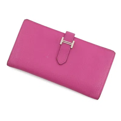Pre-owned Hermes Pink Chevre Myzore Leather Long Wallet (bi-fold) ()