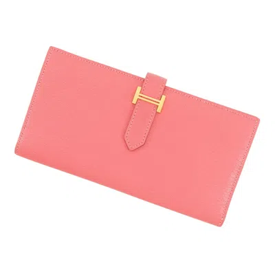 Pre-owned Hermes Pink Chevre Myzore Leather Long Wallet (bi-fold) ()