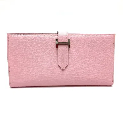 Pre-owned Hermes Pink Chevre Myzore Leather Wallet (bi-fold) ()