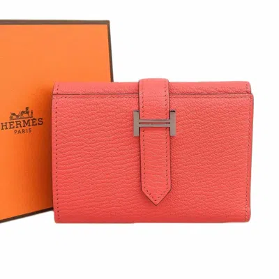 Pre-owned Hermes Pink Chevre Myzore Leather Wallet (tri-fold) ()