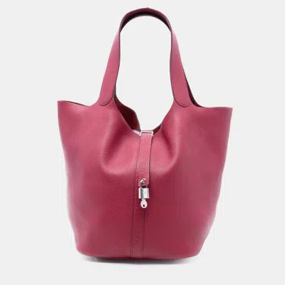Pre-owned Hermes Pink Clemence Picotin Lock 33