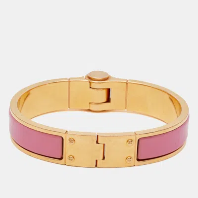 Pre-owned Hermes Hermès Pink Enamel Gold Plated Charniere Narrow Hinged Bracelet
