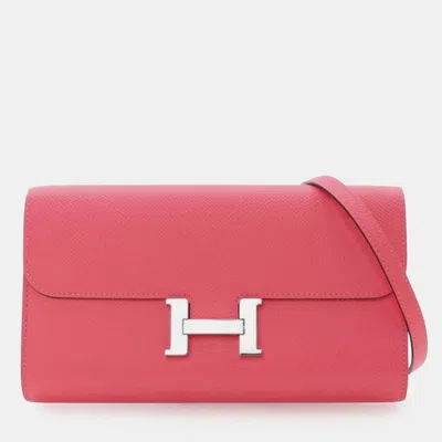 Pre-owned Hermes Pink Epsom Constance Long To Go Wallet