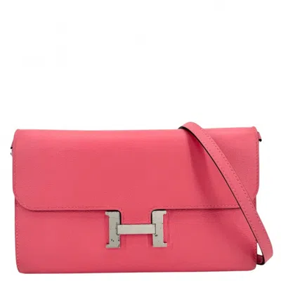 Pre-owned Hermes Pink Epsom Leather Chain/shoulder Wallet ()