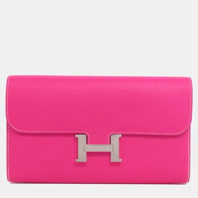 Pre-owned Hermes Pink Epsom Leather Constance Long Wallet