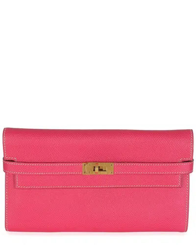 Pre-owned Hermes Hermès Pink Epsom Leather Kelly Long Wallet Ghw (authentic Pre-loved)