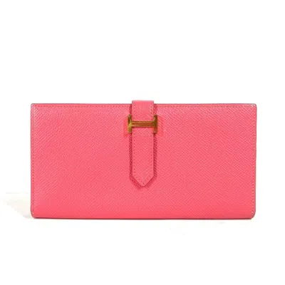 Pre-owned Hermes Pink Epsom Leather Long Wallet (bi-fold) ()