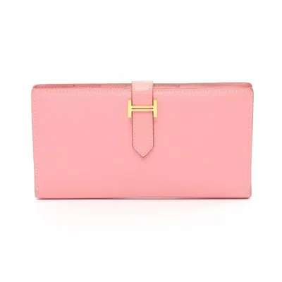 Pre-owned Hermes Pink Epsom Leather Long Wallet (bi-fold) ()