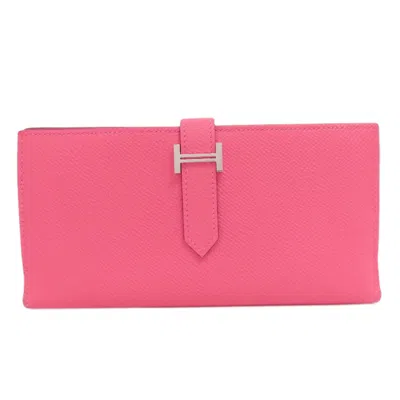 Pre-owned Hermes Pink Epsom Leather Long Wallet (bi-fold) ()