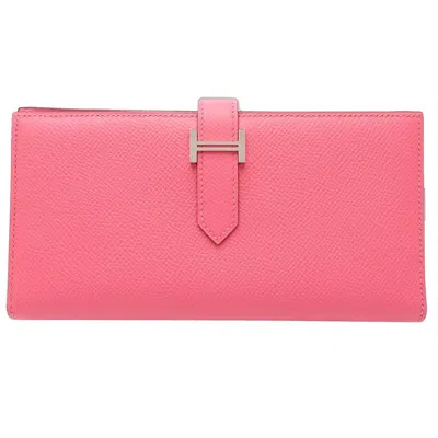 Pre-owned Hermes Pink Epsom Leather Long Wallet (bi-fold) ()
