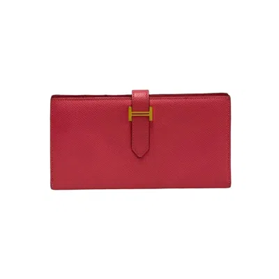 Pre-owned Hermes Pink Epsom Leather Long Wallet (bi-fold) ()