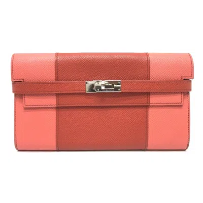 Pre-owned Hermes Pink Epsom Leather Long Wallet (bi-fold) ()