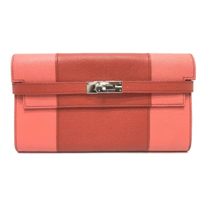 Pre-owned Hermes Pink Epsom Leather Long Wallet (bi-fold) ()