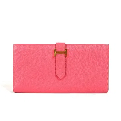 Pre-owned Hermes Pink Epsom Leather Long Wallet (bi-fold) ()