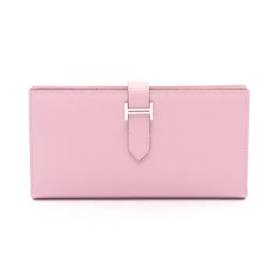 Pre-owned Hermes Pink Epsom Leather Long Wallet (bi-fold) ()