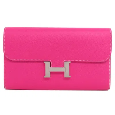 Pre-owned Hermes Pink Epsom Leather Long Wallet (tri-fold) ()