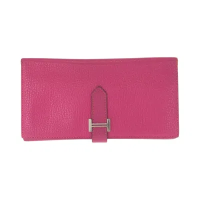 Pre-owned Hermes Pink Epsom Leather Long Wallet (tri-fold) ()