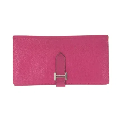 Pre-owned Hermes Pink Epsom Leather Long Wallet (tri-fold) ()