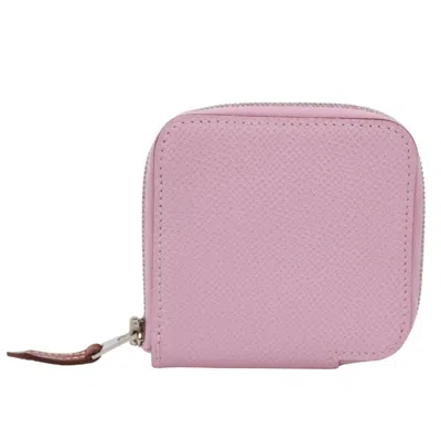 Pre-owned Hermes Pink Epsom Leather Silk Coin Purse/coin Case ()