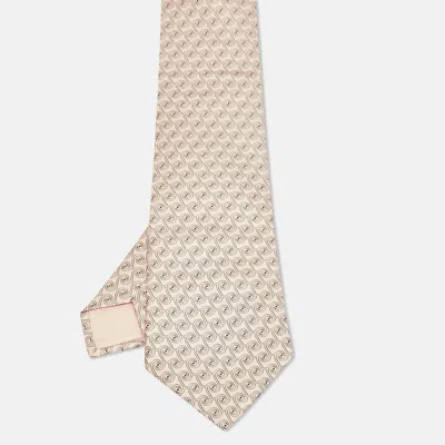 Pre-owned Hermes Pink Geometric Spiral Print Silk Traditional Tie