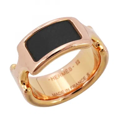 Pre-owned Hermes Pink Gold Black Gold Plating Leather Band Ring ()
