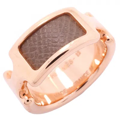 Pre-owned Hermes Pink Gold Brown Gold Plating Leather Band Ring ()
