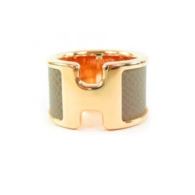 Pre-owned Hermes Pink Gold Etoupe Gray Metal Band Ring ()