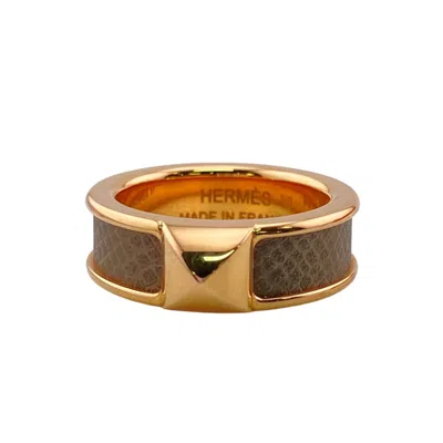 Pre-owned Hermes Pink Gold Leather Band Ring ()