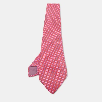 Pre-owned Hermes Hermès Pink H Patterned Silk Classic Tie