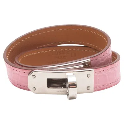 Pre-owned Hermes Pink  Crocodile Mini Kelly Double Tour Bracelet