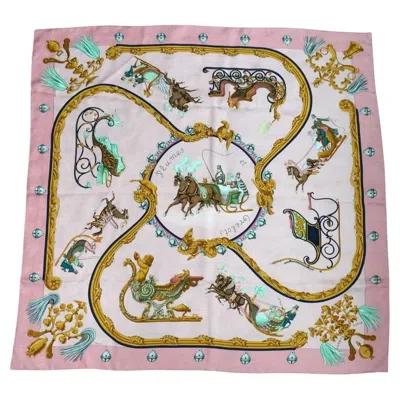 Pre-owned Hermes Hermès Pink J. Abadie Plumes Et Grelots Silk Scarf