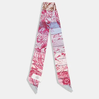 Pre-owned Hermes Pink Jungle Love Print Silk Twilly