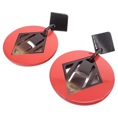 Pre-owned Hermes Hermès Pink Lacquered Buffalo Horn H Round Earrings