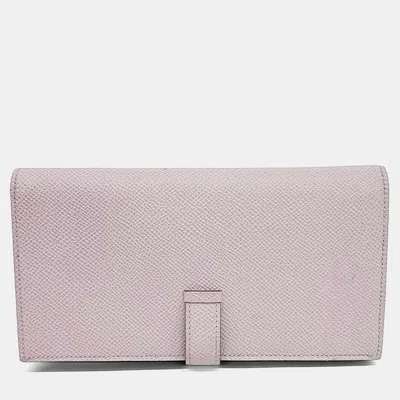 Pre-owned Hermes Pink Leather Bean Long Wallet (k)