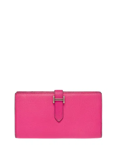 Pre-owned Hermes Hermès Pink Leather Bearn Wallet (authentic Pre-loved)