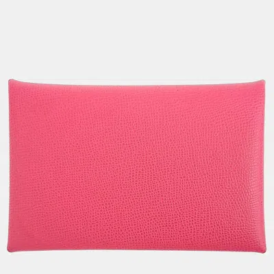 Pre-owned Hermes Pink Leather Calvi Card Holder (w)