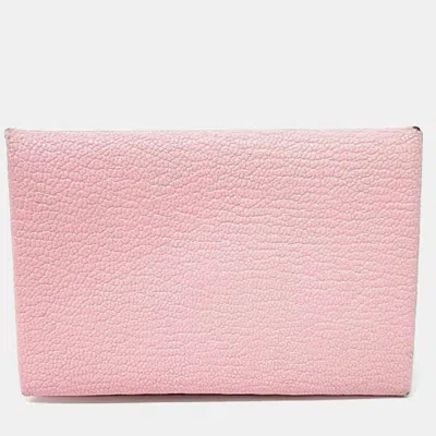 Pre-owned Hermes Pink Leather Calvi Card Wallet