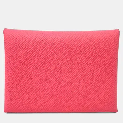 Pre-owned Hermes Pink Leather Calvi Duo Card Holder