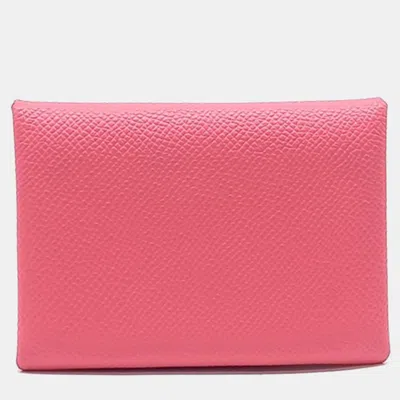 Pre-owned Hermes Pink Leather Calvi Duo Card Holder (b)
