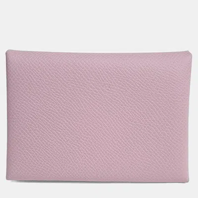 Pre-owned Hermes Pink Leather Calvi Duo Card Holder (k)