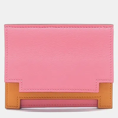 Pre-owned Hermes Pink Leather Card Wallet
