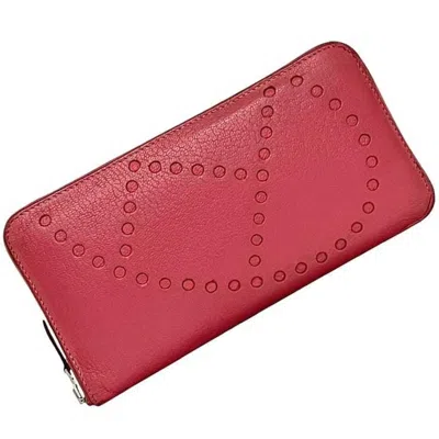 Pre-owned Hermes Pink Leather Chevre Leather Long Wallet (bi-fold) ()