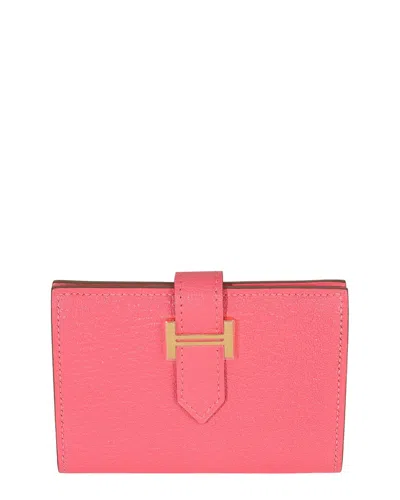 Pre-owned Hermes Hermès Pink Leather Chevre Mysore Bearn Card Holder Wallet Ghw (authentic Pre-  Loved)