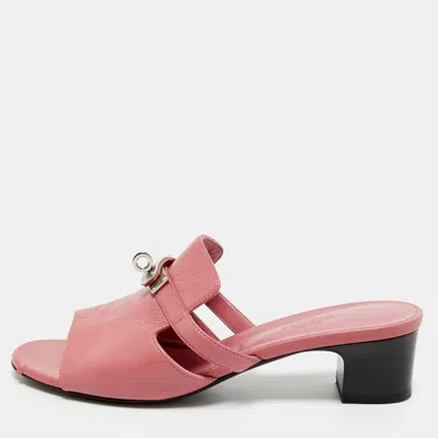 Pre-owned Hermes Pink Leather Cute Mule Sandals Size 38