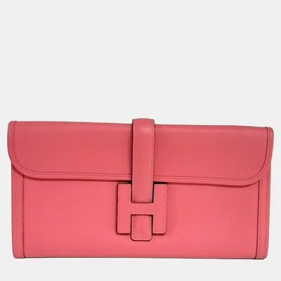 Pre-owned Hermes Pink Leather Gizeh Clutch