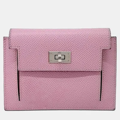 Pre-owned Hermes Pink Leather Kelly Pocket Compact Wallet (u)