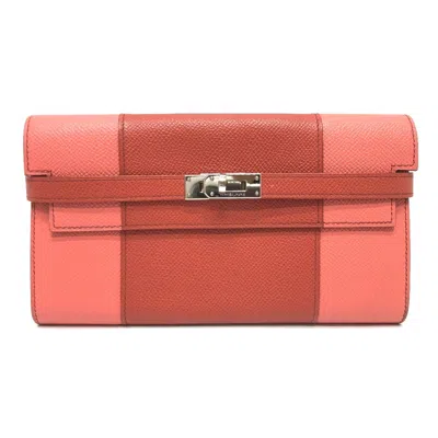 Pre-owned Hermes Pink Leather Long Wallet (bi-fold) ()