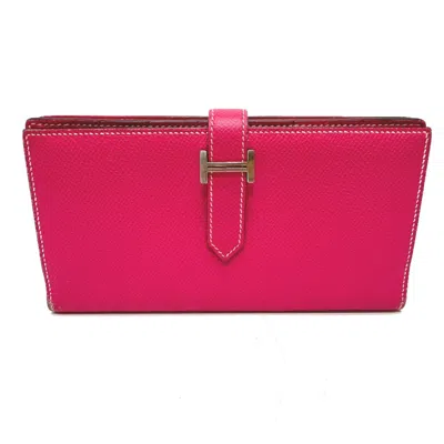 Pre-owned Hermes Pink Leather Long Wallet (bi-fold) ()